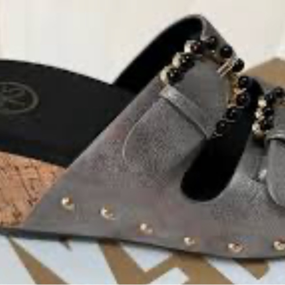 Chic Gray Beaded Women's Mules